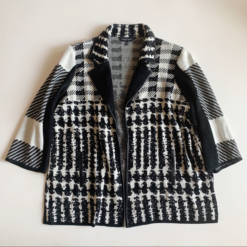 Ming Wang Multi Pattern Jacket Open Front Busines… - image 1